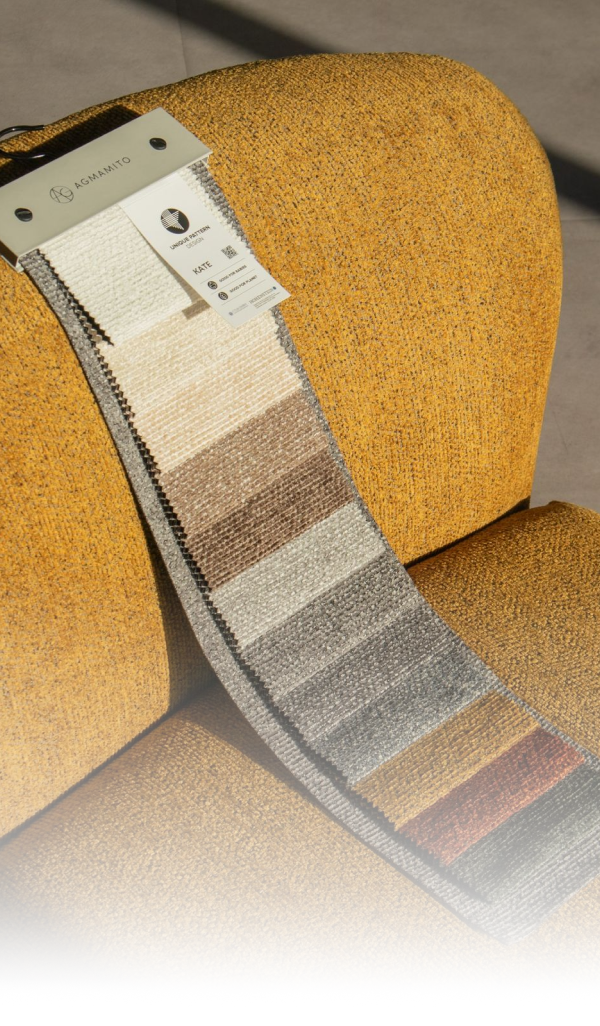 Fabric swatch library on mustard upholstery