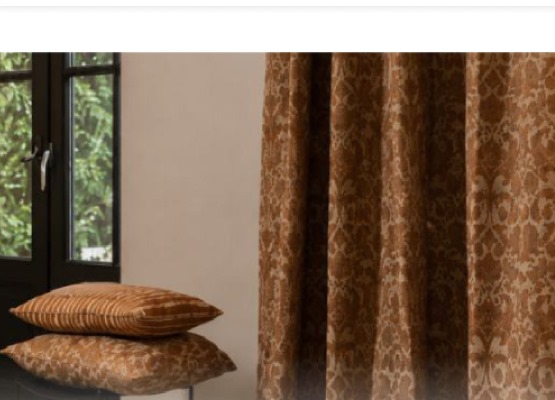 Bronze patterned pillows and curtains